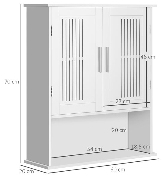 Kleankin Mobiletto da Bagno a Muro Salvaspazio con Armadietto a 2 Ante e Ripiano Inferiore Bianco, 60x20x70cm|Aosom