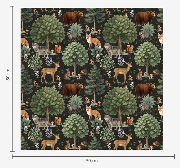 Carta da parati Animali della foresta acquerellati con alberi e funghi, Parati foresta classici, a00391 : Uwalls.it