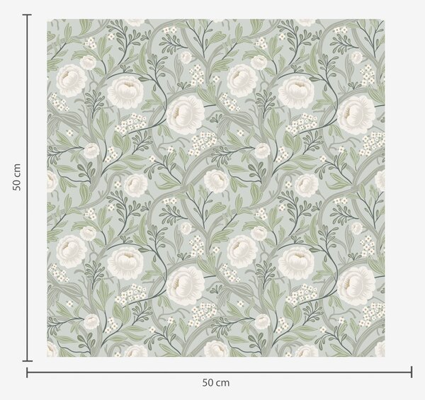 Carta da parati Delicate foglie verdi e fiori color crema con foglie verdi e fiori color crema, Parati fiori e piante classici, a00398 : Uwalls.it