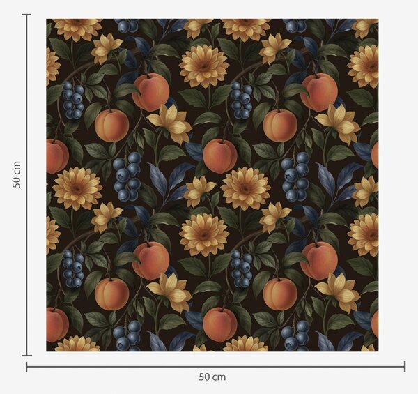 Carta da parati Frutti e fiori gialli su sfondo botanico scuro, Parati fiori e piante classici, a00395 : Uwalls.it