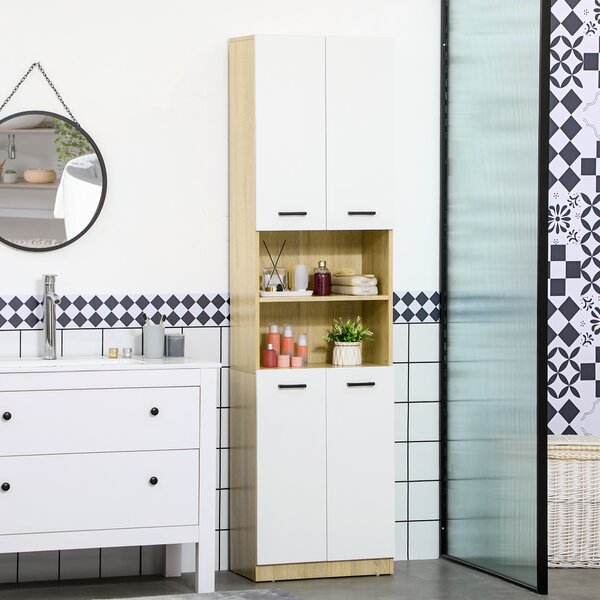 Kleankin Mobile Bagno in Truciolato Bianco con 2 Armadietti con Ante e 2 Ripiani Aperti, 53x33.5x195.7 cm|Aosom