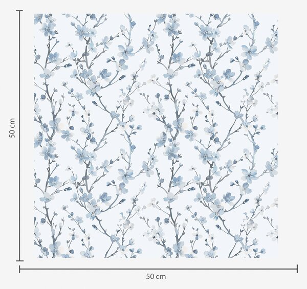 Carta da parati Fiori di ciliegio blu su sfondo bianco con contrasto morbido, Parati fiori e piante classici, a00399 : Uwalls.it