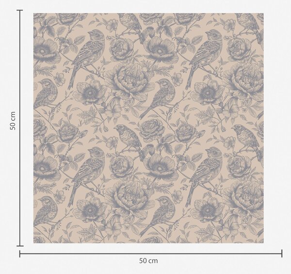 Carta da parati Uccelli e fiori vintage su un morbido sfondo beige, Parati fiori e piante classici, a00423 : Uwalls.it