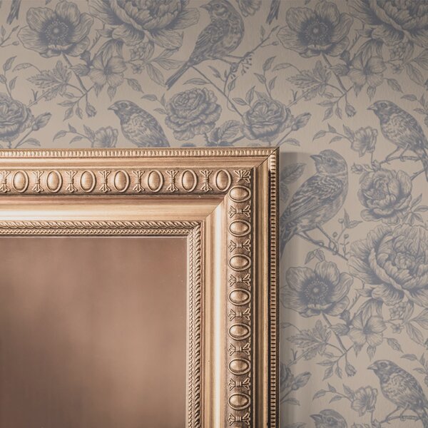Carta da parati Uccelli e fiori vintage su un morbido sfondo beige, Parati fiori e piante classici, a00423 : Uwalls.it