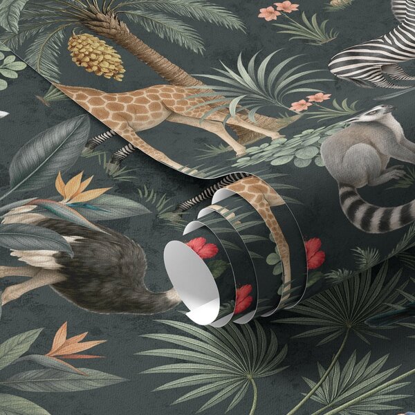Carta da parati Animali tropicali realistici tra le piante, Parati natura classici, a00427 : Uwalls.it
