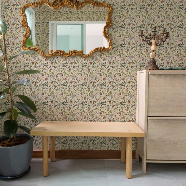 Carta da parati Disegno di frutta con bacche, rami e fiori, Parati fiori e piante classici, a00428 : Uwalls.it