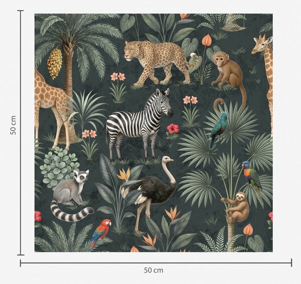 Carta da parati Animali tropicali realistici tra le piante, Parati natura classici, a00427 : Uwalls.it