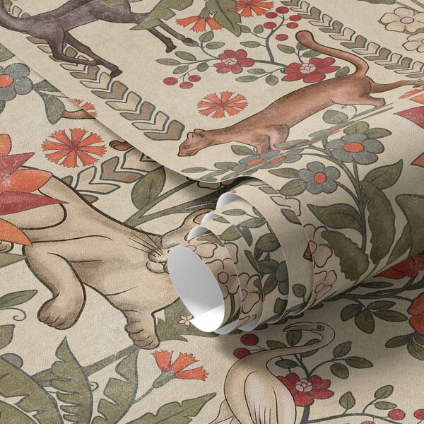 Carta da parati Stile retrò: Animali e fiori su sfondo vintage, Parati fiori e piante classici, a00431 : Uwalls.it
