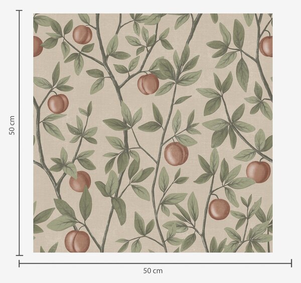 Carta da parati Pesche su rami con foglie verdi su sfondo beige, Parati fiori e piante classici, a00429 : Uwalls.it