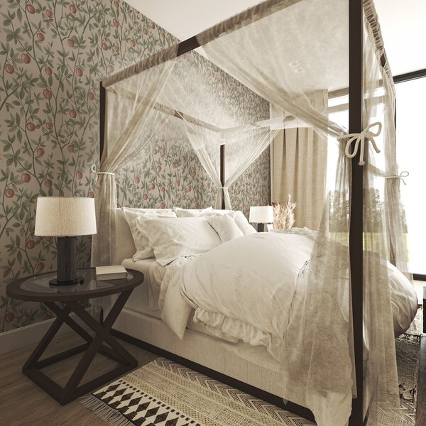 Carta da parati Pesche su rami con foglie verdi su sfondo beige, Parati fiori e piante classici, a00429 : Uwalls.it