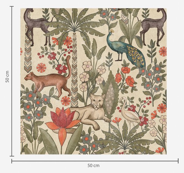 Carta da parati Stile retrò: Animali e fiori su sfondo vintage, Parati fiori e piante classici, a00431 : Uwalls.it