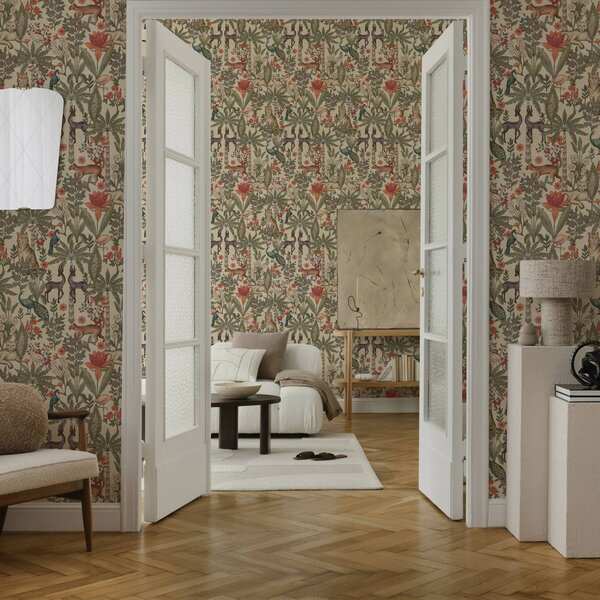 Carta da parati Stile retrò: Animali e fiori su sfondo vintage, Parati fiori e piante classici, a00431 : Uwalls.it