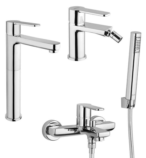 Set miscelatori lavabo alto + bidet + gruppo vasca Jacuzzi | rubinetteria Eolo ottone cromato per piletta clic clac