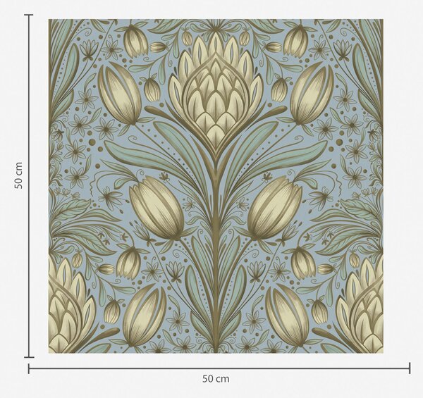Carta da parati Motivo blu con carciofi e tulipani, Parati fiori e piante classici, a00435 : Uwalls.it