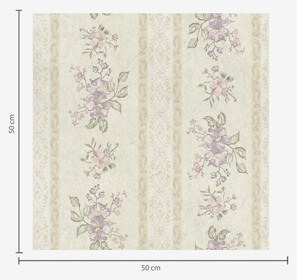 Carta da parati Fiori vintage su sfondo a righe con ornamento, Parati fiori e piante classici, a00440 : Uwalls.it