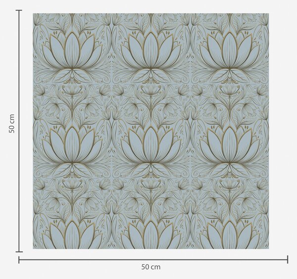 Carta da parati Ornamento a forma di loto nei colori turchese e giallo, Parati fiori e piante classici, a00439 : Uwalls.it