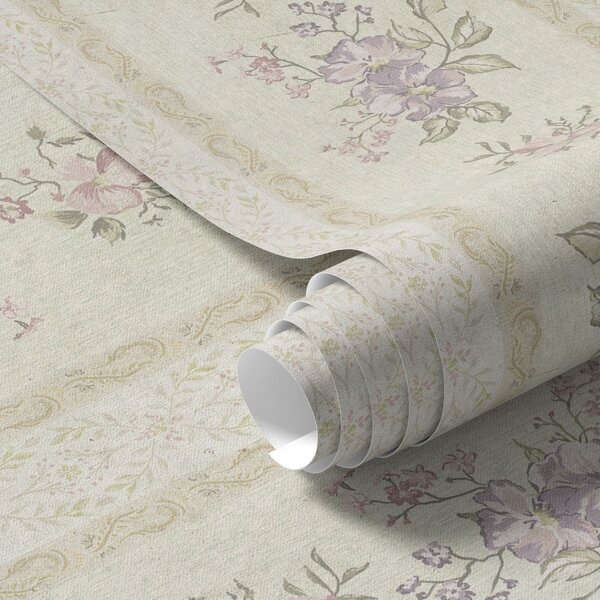 Carta da parati Fiori vintage su sfondo a righe con ornamento, Parati fiori e piante classici, a00440 : Uwalls.it