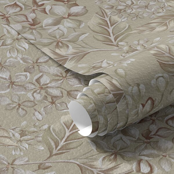 Carta da parati Rami beige con fiori bianchi in tonalità calde, Parati fiori e piante classici, a00441 : Uwalls.it