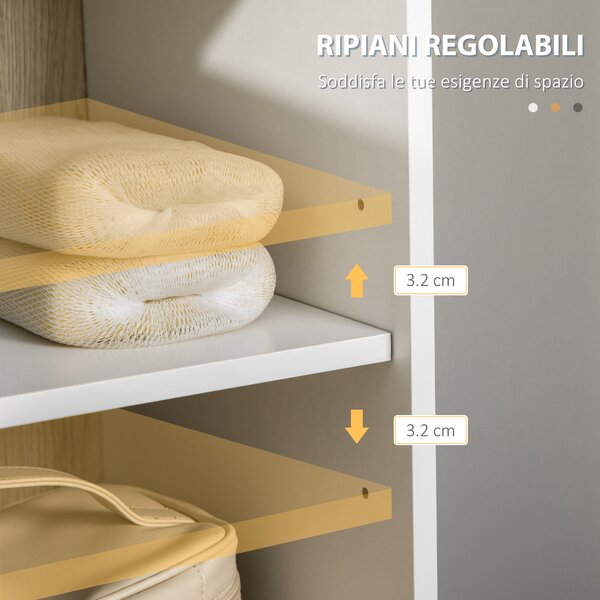 Kleankin Mobiletto Bagno Moderno Salvaspazio con 2 Ripiani Aperti e 2 Armadietti, Colonna in Truciolato, 30x31.5x169cm, Bianco|Aosom Italy