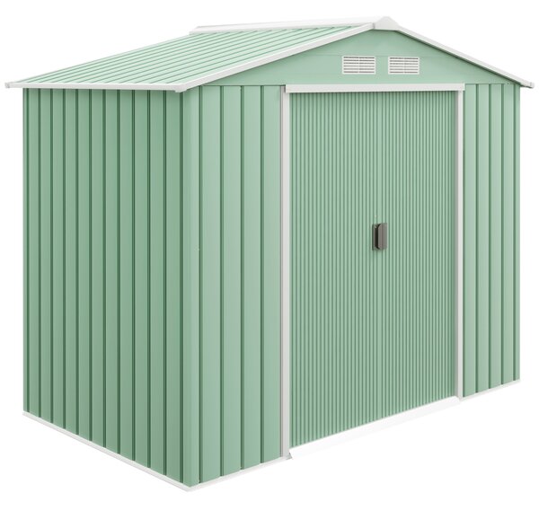 Outsunny Casetta da Giardino con Porte Scorrevoli e 4 prese d'aria, Porta Attrezzi in Lamiera di Acciaio, 213x130x185cm, Verde Chiaro | Aosom Italy
