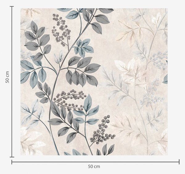 Carta da parati Rami di bacche in tonalità pastello con foglie grigio-blu, Parati fiori e piante classici, a00443 : Uwalls.it