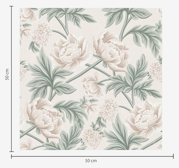 Carta da parati Peonie lussureggianti in beige chiaro e verde beige e verde, Parati fiori e piante classici, a00445 : Uwalls.it