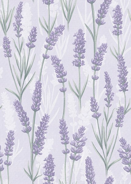 Carta da parati Rametti di lavanda in una tavolozza di acquerelli viola chiaro, Parati fiori e piante classici, a00447 : Uwalls.it