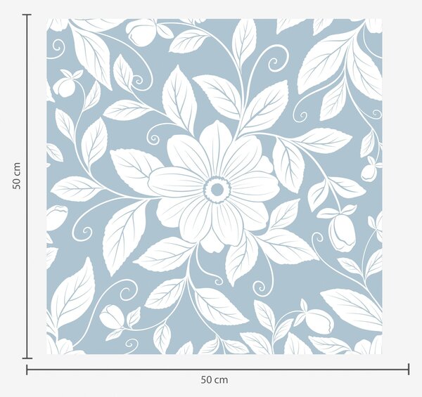 Carta da parati Contorno floreale bianco su sfondo blu pastello, Parati fiori e piante classici, a00452 : Uwalls.it