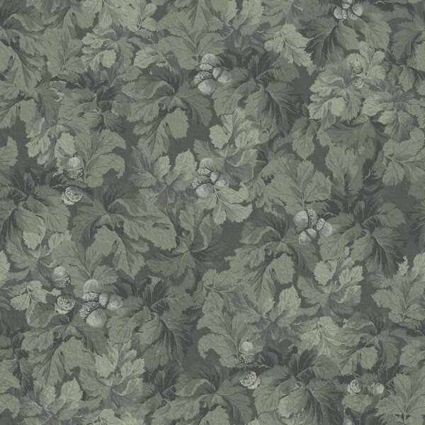 Carta da parati Foglie dalla texture scura con ghiande di colore verde intenso, Parati fiori e piante classici, a00461 : Uwalls.it