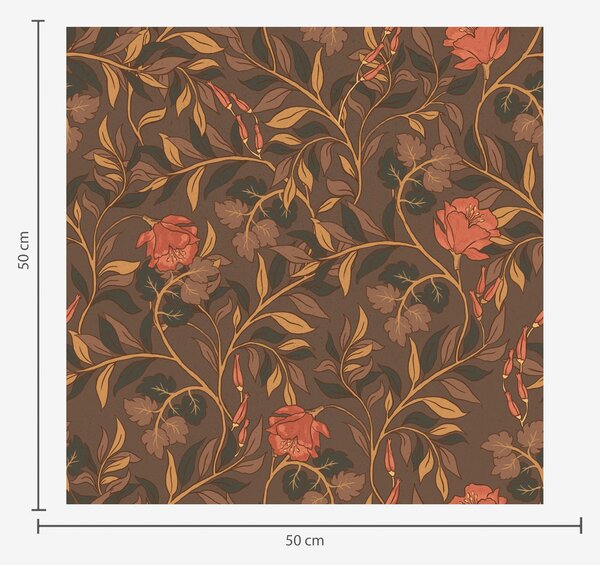 Carta da parati Rami di terracotta in fiore su sfondo marrone, Parati fiori e piante classici, a00460 : Uwalls.it
