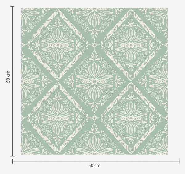 Carta da parati Motivo geometrico turchese e beige con riccioli, Parati stile orientale classici, a00466 : Uwalls.it