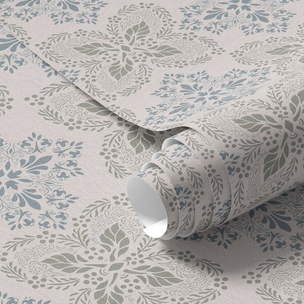 Carta da parati Motivi fogliari simmetrici grigio-blu, Parati fiori e piante classici, a00467 : Uwalls.it