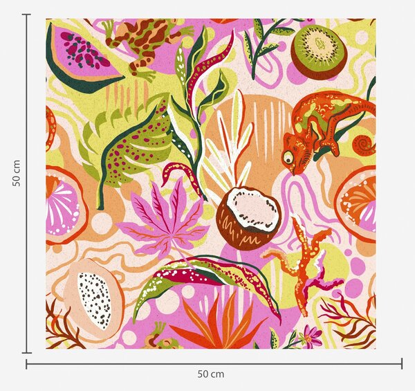 Carta da parati Frutti esotici, foglie e camaleonti in stile tropicale, Parati classici Cibo e bevande, a00469 : Uwalls.it