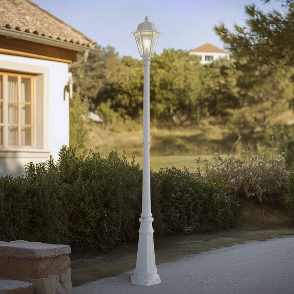 Lindby lampada da esterno Edana, 211 cm, bianco, metallo, E27, IP44 Edana Lindby, dimmerabile, Bianco / Opale, Alluminio, Moderno