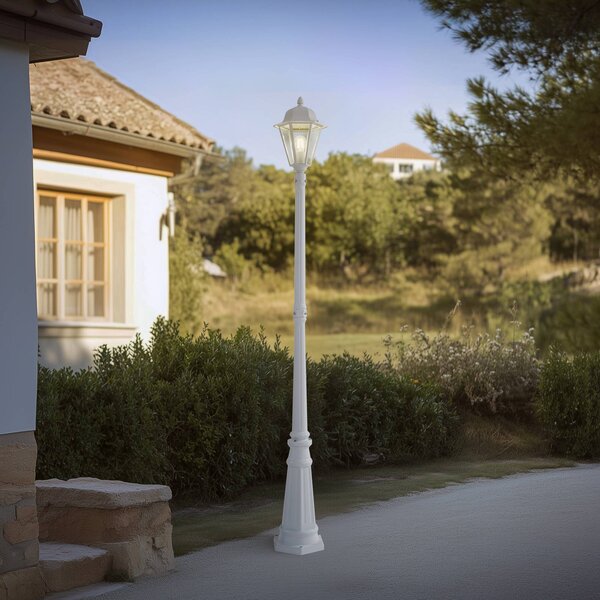 Lindby lampada da esterno Edana, 211 cm, bianco, metallo, E27, IP44 Edana Lindby, dimmerabile, Bianco / Opale, Alluminio, Moderno