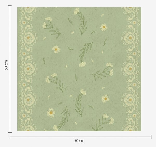 Carta da parati Sfondo verde con margherite e bordo in pizzo, Parati fiori e piante classici, a00291 : Uwalls.it