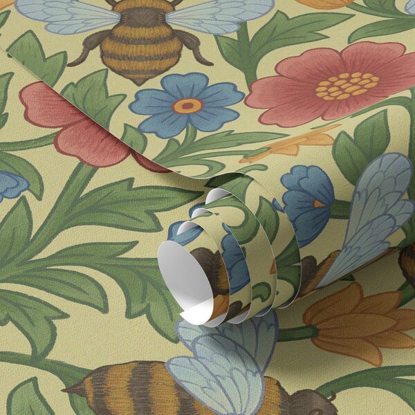 Carta da parati Fiori luminosi con api grandi, Parati fiori e piante classici, a00315 : Uwalls.it