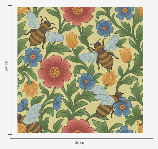 Carta da parati Fiori luminosi con api grandi, Parati fiori e piante classici, a00315 : Uwalls.it
