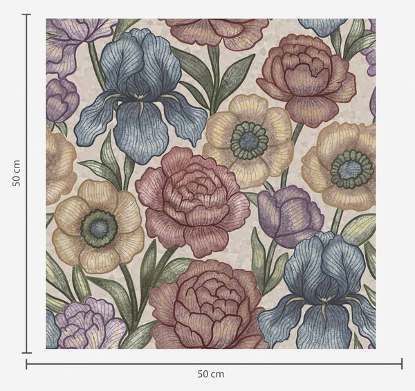 Carta da parati Grandi illustrazioni floreali con iris e peonie, Parati fiori e piante classici, a00325 : Uwalls.it