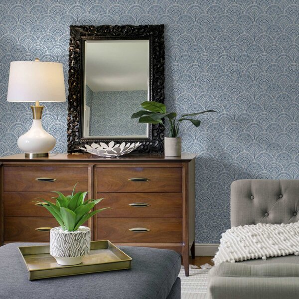 Carta da parati Ornamento blu con archi e motivi, Parati fiori e piante classici, a00332 : Uwalls.it