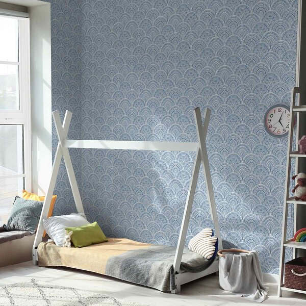 Carta da parati Ornamento blu con archi e motivi, Parati fiori e piante classici, a00332 : Uwalls.it