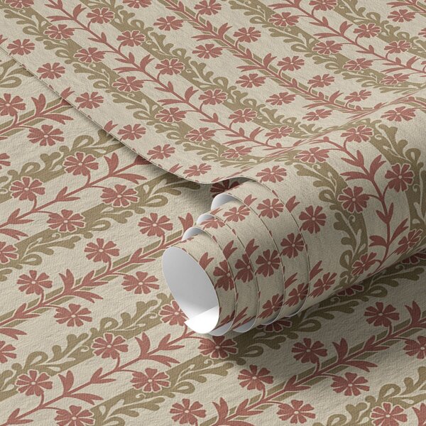 Carta da parati Ornamento a righe con fiori rossi, Parati fiori e piante classici, a00341 : Uwalls.it