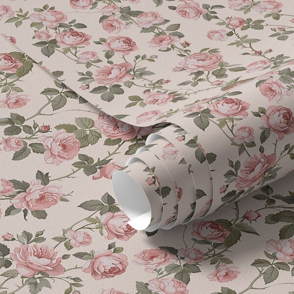 Carta da parati Rose rosa su sfondo beige, Parati fiori e piante classici, a00346 : Uwalls.it