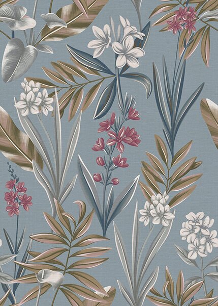 Carta da parati Rami floreali su sfondo grigio-blu, Parati fiori e piante classici, a00350 : Uwalls.it