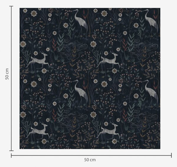 Carta da parati Sfondo scuro con uccelli e cervi bianchi, Parati fiori e piante classici, a00363 : Uwalls.it