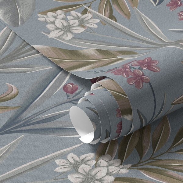 Carta da parati Rami floreali su sfondo grigio-blu, Parati fiori e piante classici, a00350 : Uwalls.it