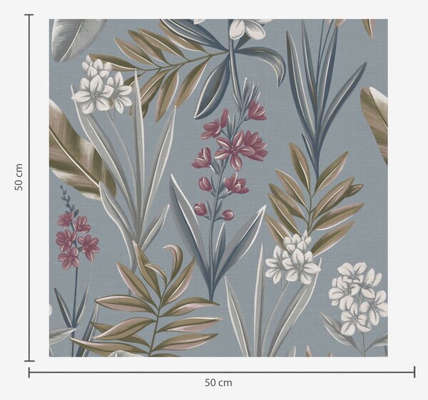 Carta da parati Rami floreali su sfondo grigio-blu, Parati fiori e piante classici, a00350 : Uwalls.it