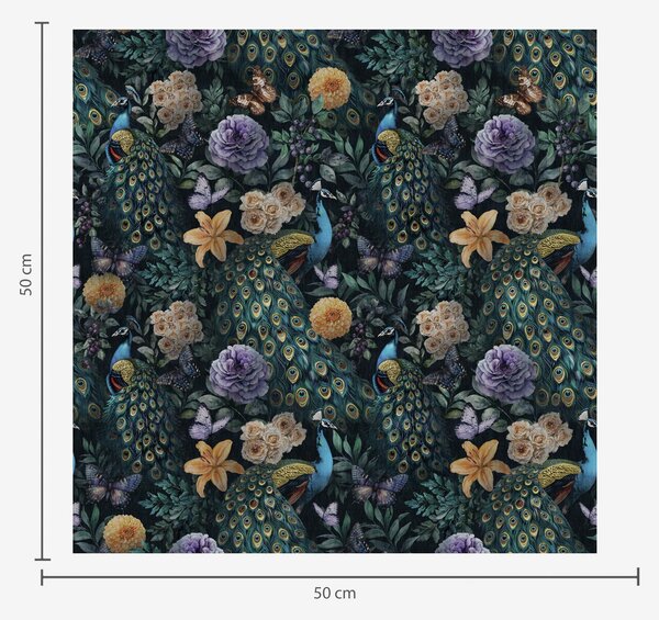 Carta da parati Pavoni tra fiori scuri e farfalle, Parati animali classici, a00348 : Uwalls.it
