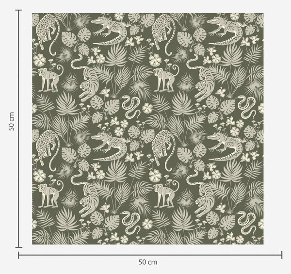 Carta da parati Silhouette di animali selvatici tra le foglie tropicali, Parati fiori e piante classici, a00404 : Uwalls.it