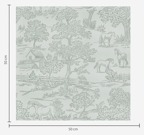 Carta da parati Paesaggio verde e monocromatico con cavalli e casolari, Parati natura classici, a00407 : Uwalls.it